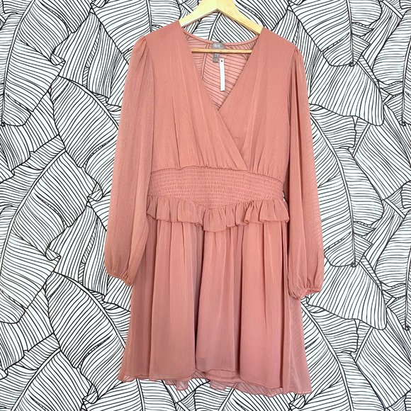 ASOS Dresses & Skirts - ASOS Chiffon Long sleeve Pink Occasion Wrap Mini Dress